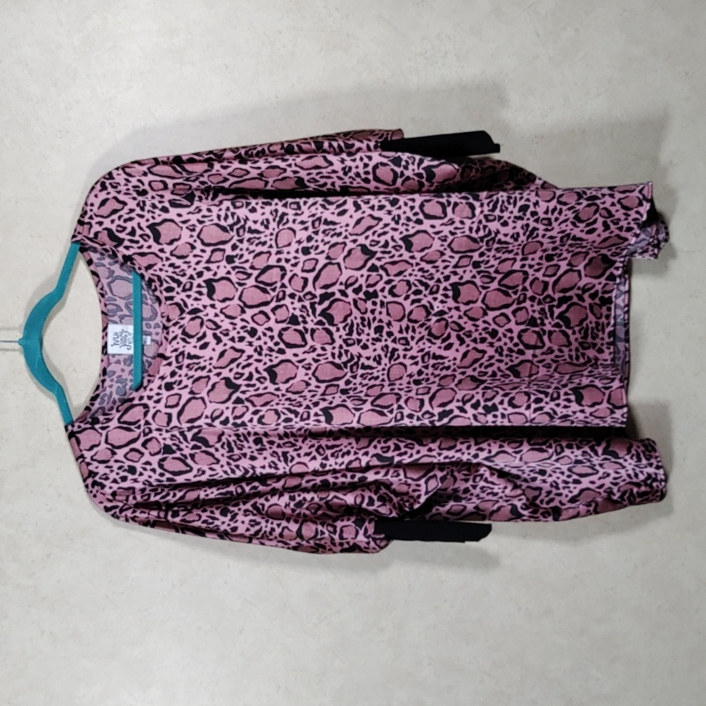 6118 Ivy Jane pink & black satin oversized tunic blouse M/L